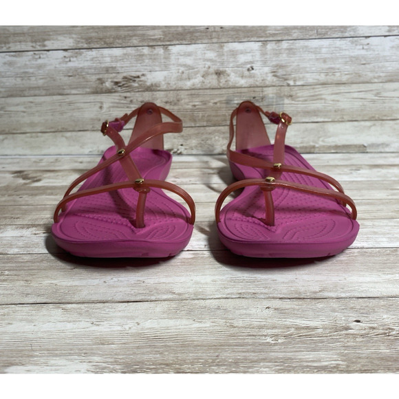 Crocs Sandals Womens 7 Pink Really Sexy T Strap Jelly Thongs Beach Summer - Picture 2 of 7